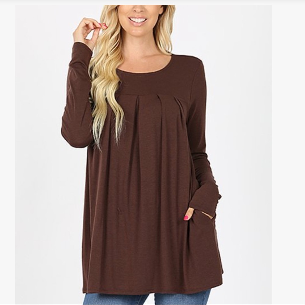 NEW•S-M•Creme De La Creme Capuccino Cara Flowy Top With Pockets - Picture 5 of 13